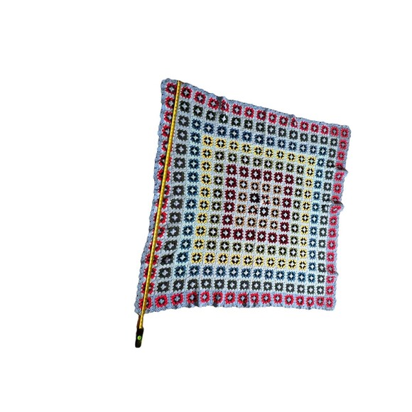 Vintage Handmade‎ Colorful Granny Square Crotchet Blanket Scalloped Edge 64x67 - Picture 7 of 9